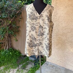 Woman's Vest, Beige and Black Linen